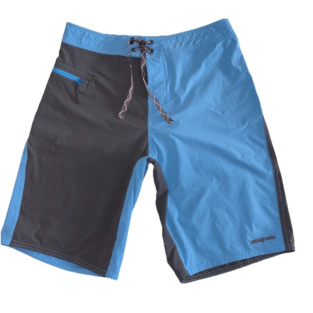 Patagonia Wavefarer Board Shorts Swim Trunks Blue Gray Color Block Mens Size 30